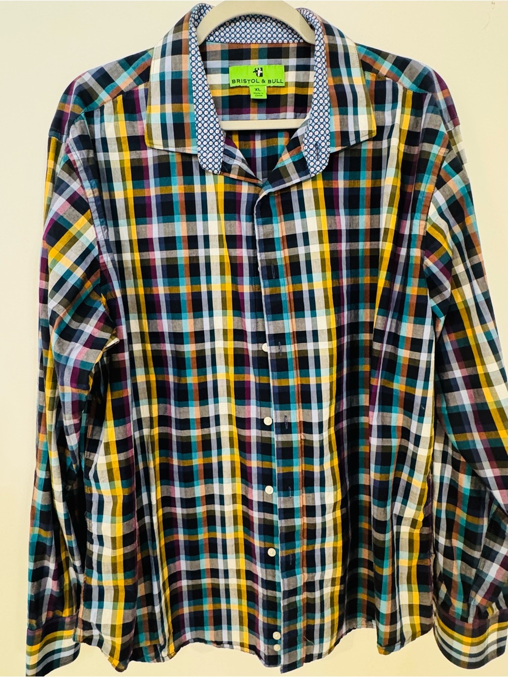 Bristol & Bull Men’s Multicolor Plaid Button-Down Shirt - Blue/Yellow